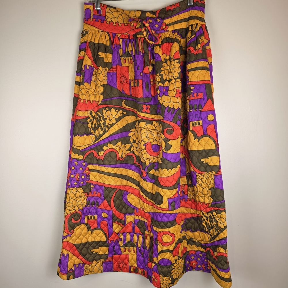 Vtg Handmade Quilted Colorful Maxi Skirt 1970's Mod‎ Floral Medium.E112